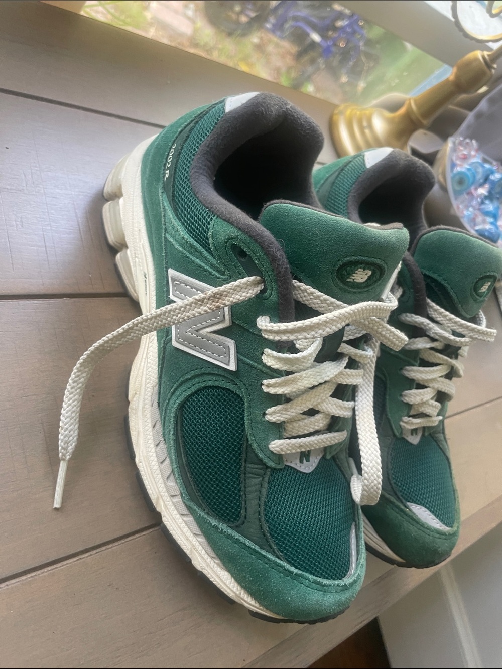 New Balance Green and White Athletic Sneakers